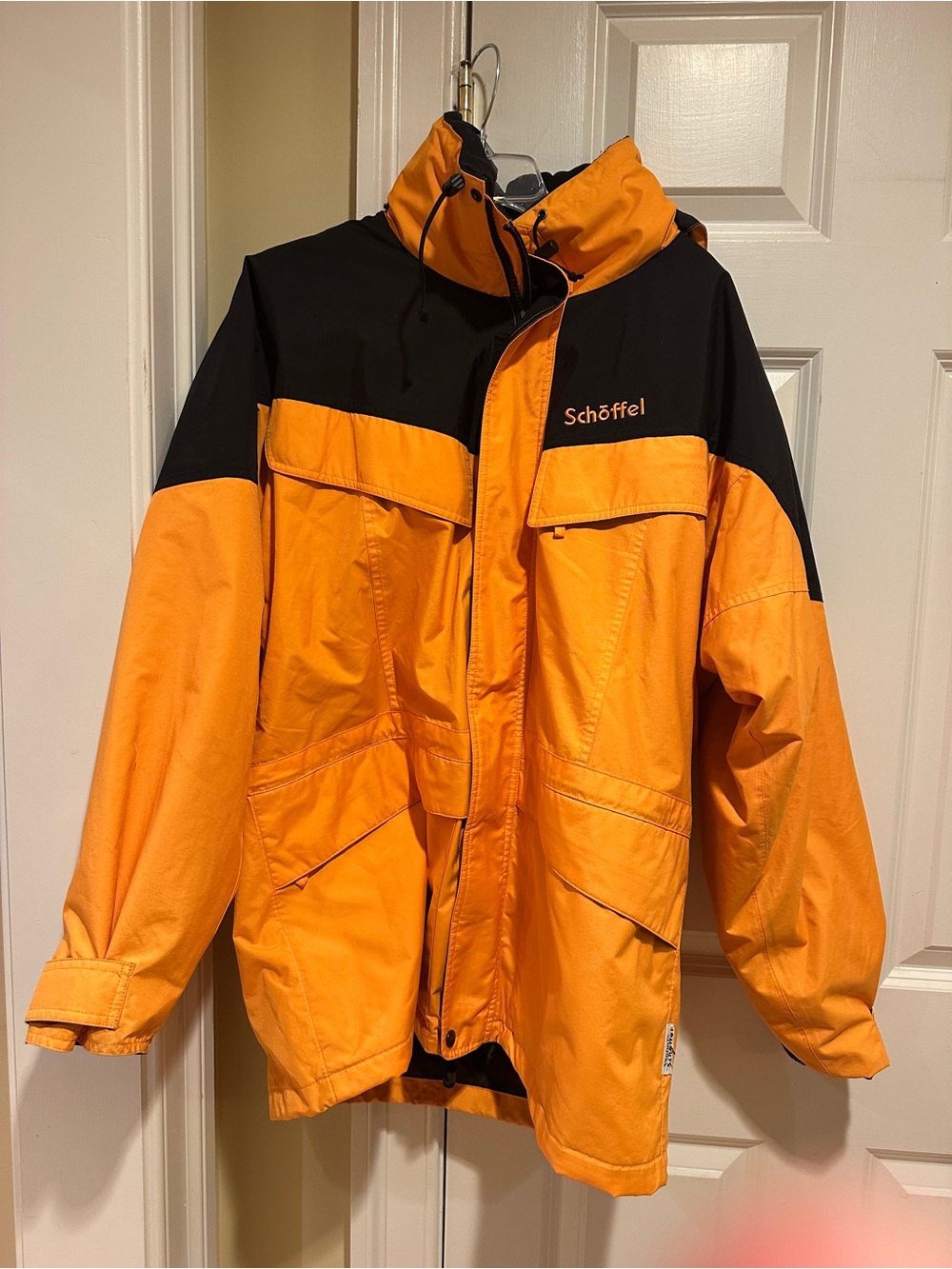 Vintage Schöffel Orange Black Outdoor Jacket Size L Hooded Gorpcore 90s